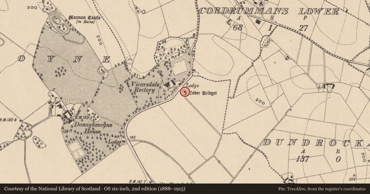 Ordnance Survey six-inch map, 2nd edition (1888–1915) covering the location of Ritual site - holy well, Donaghmoyne, County Monaghan, with a pin at the register's coordinates