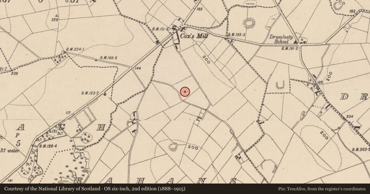 Ordnance Survey six-inch map, 2nd edition (1888–1915) covering the location of Ringfort - rath, Rahans (Farney By., Donaghmoyne Par.), County Monaghan, with a pin at the register's coordinates