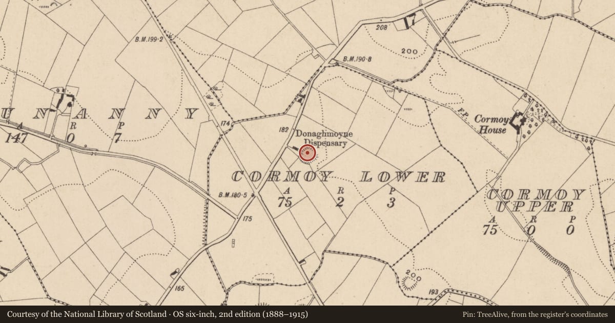 Ordnance Survey six-inch map, 2nd edition (1888–1915) covering the location of Ringfort - rath, Cormoy Lower, County Monaghan, with a pin at the register's coordinates