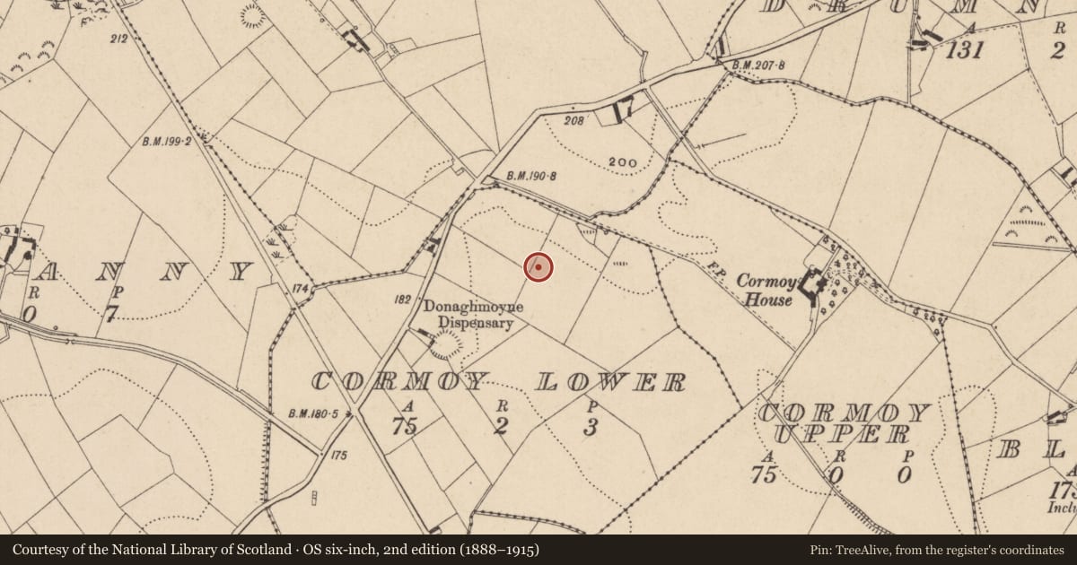 Ordnance Survey six-inch map, 2nd edition (1888–1915) covering the location of Ringfort - rath, Cormoy Lower, County Monaghan, with a pin at the register's coordinates
