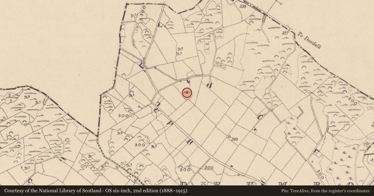 Ordnance Survey six-inch map, 2nd edition (1888–1915) covering the location of Ringfort - rath, Drumboat, County Monaghan, with a pin at the register's coordinates