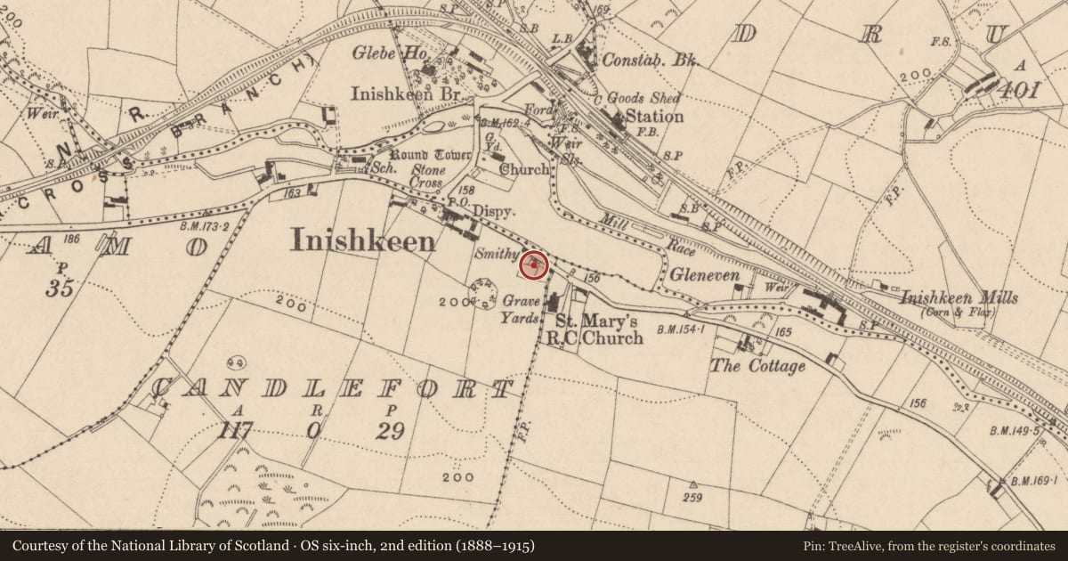 Ordnance Survey six-inch map, 2nd edition (1888–1915) covering the location of Pound, Candlefort, County Monaghan, with a pin at the register's coordinates