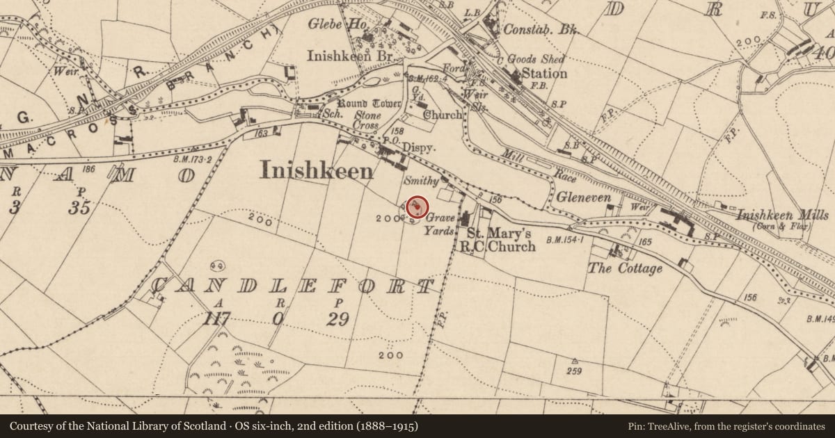 Ordnance Survey six-inch map, 2nd edition (1888–1915) covering the location of Souterrain, Candlefort, County Monaghan, with a pin at the register's coordinates