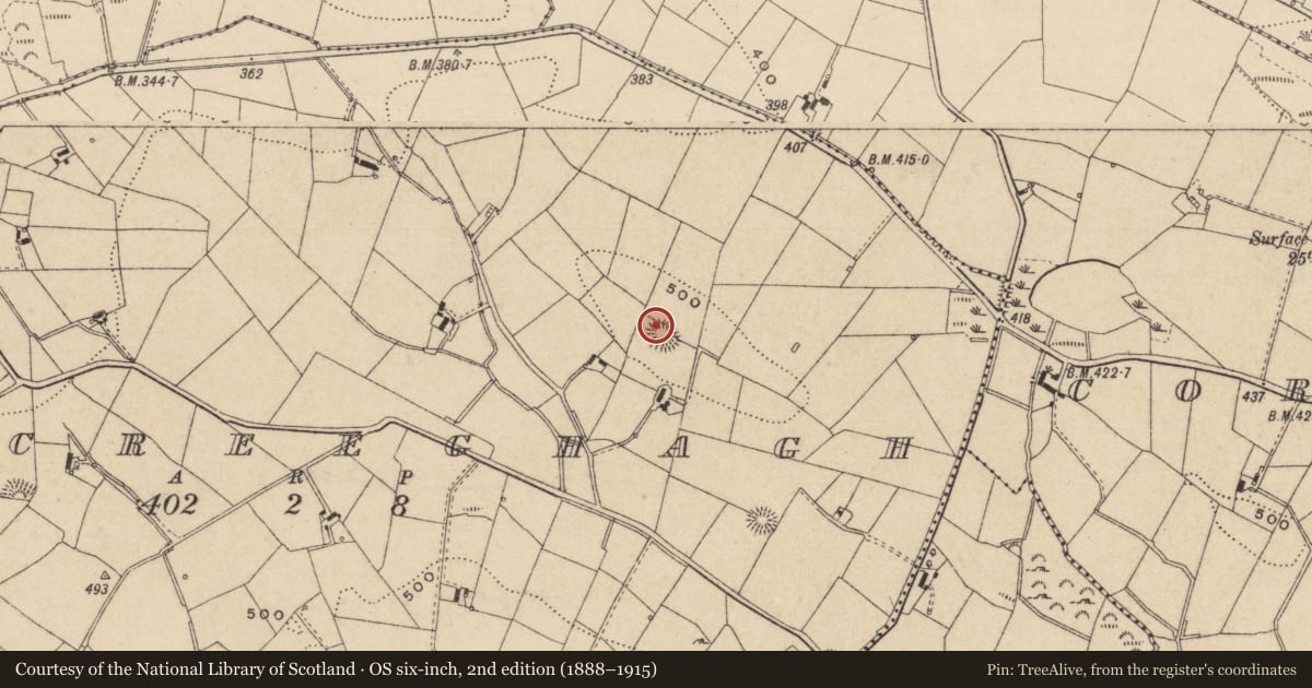 Ordnance Survey six-inch map, 2nd edition (1888–1915) covering the location of Ringfort - rath, Corcreeghagh, County Monaghan, with a pin at the register's coordinates