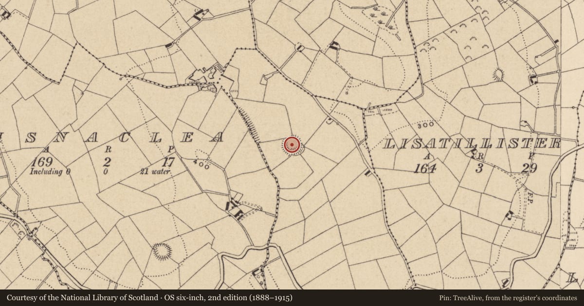 Ordnance Survey six-inch map, 2nd edition (1888–1915) covering the location of Ringfort - rath, Drumcarrow, County Monaghan, with a pin at the register's coordinates