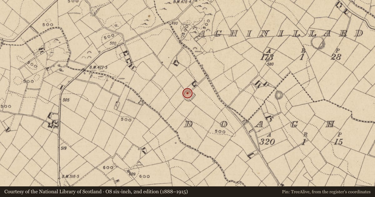 Ordnance Survey six-inch map, 2nd edition (1888–1915) covering the location of Ringfort - rath, Doagh, County Monaghan, with a pin at the register's coordinates