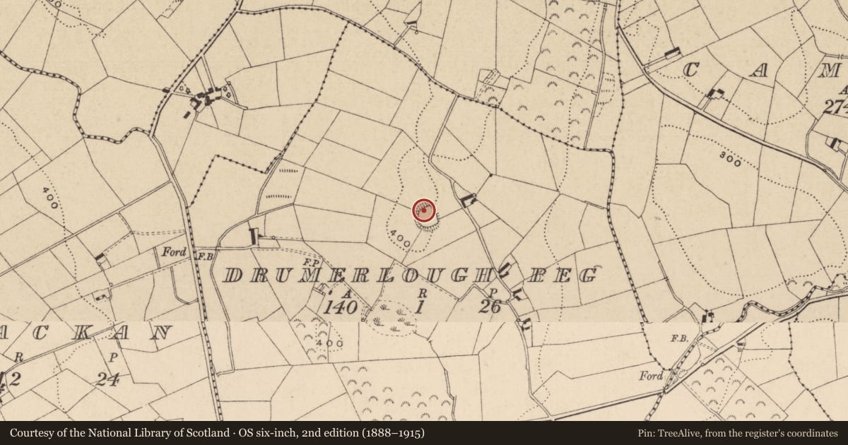 Ordnance Survey six-inch map, 2nd edition (1888–1915) covering the location of Ringfort - rath, Drumerlough Beg, County Monaghan, with a pin at the register's coordinates