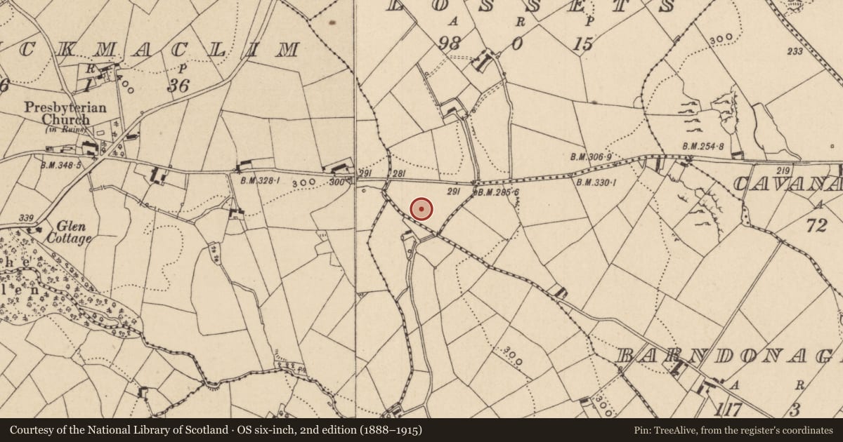 Ordnance Survey six-inch map, 2nd edition (1888–1915) covering the location of Ringfort - rath, Lossets, County Monaghan, with a pin at the register's coordinates