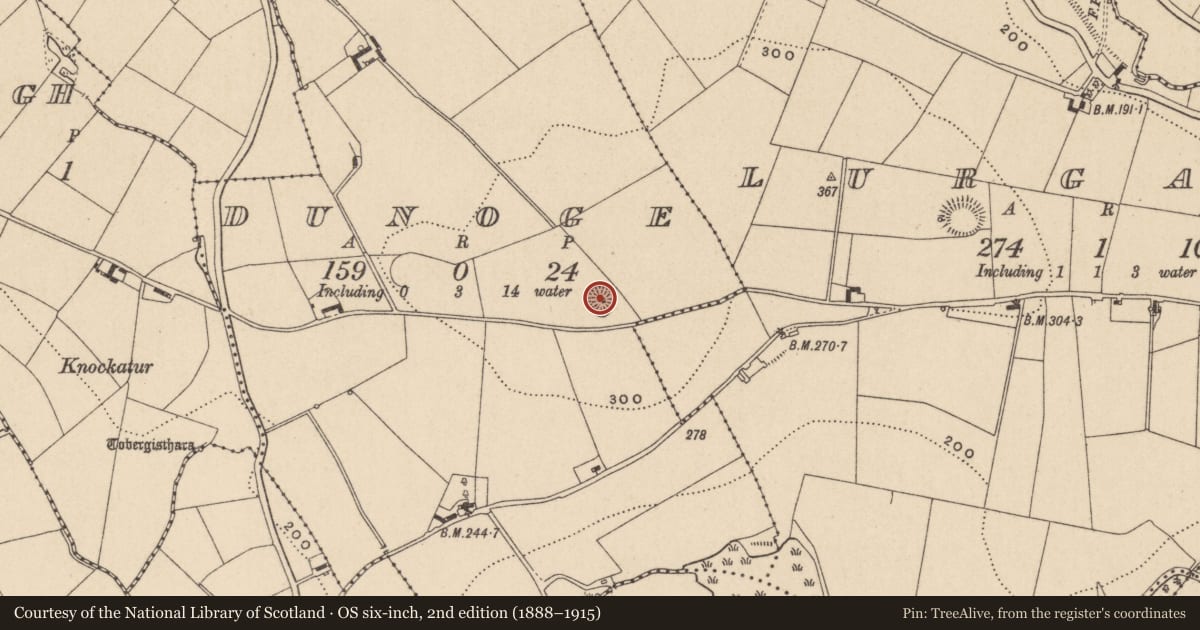 Ordnance Survey six-inch map, 2nd edition (1888–1915) covering the location of Ringfort - rath, Dunoge, County Monaghan, with a pin at the register's coordinates