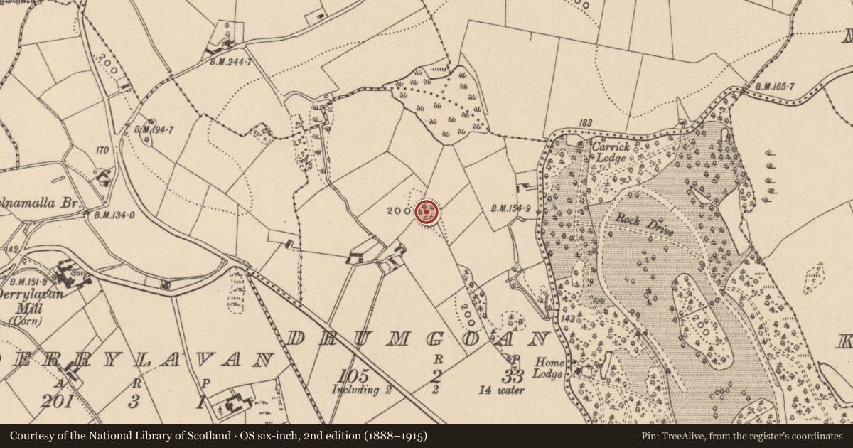 Ordnance Survey six-inch map, 2nd edition (1888–1915) covering the location of Ringfort - rath, Drumgoan, County Monaghan, with a pin at the register's coordinates