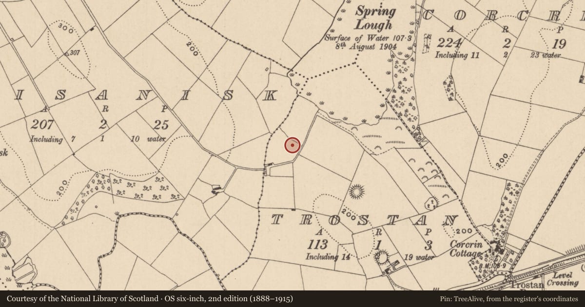 Ordnance Survey six-inch map, 2nd edition (1888–1915) covering the location of Ringfort - unclassified, Trostan, County Monaghan, with a pin at the register's coordinates