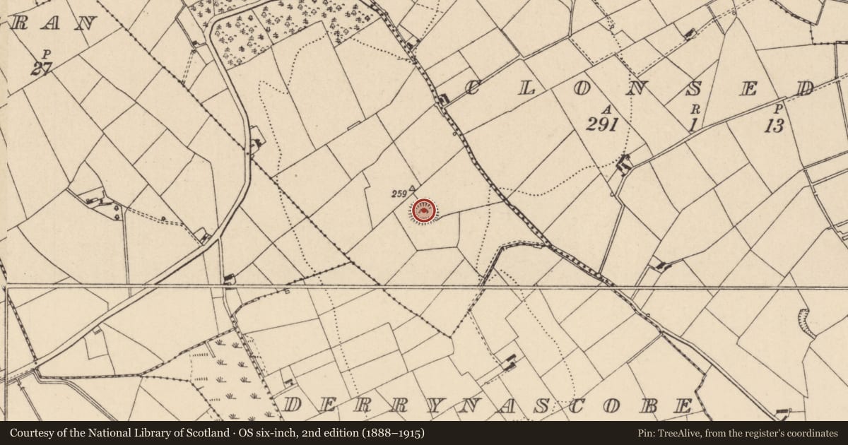 Ordnance Survey six-inch map, 2nd edition (1888–1915) covering the location of Ringfort - rath, Knocknacran East, County Monaghan, with a pin at the register's coordinates