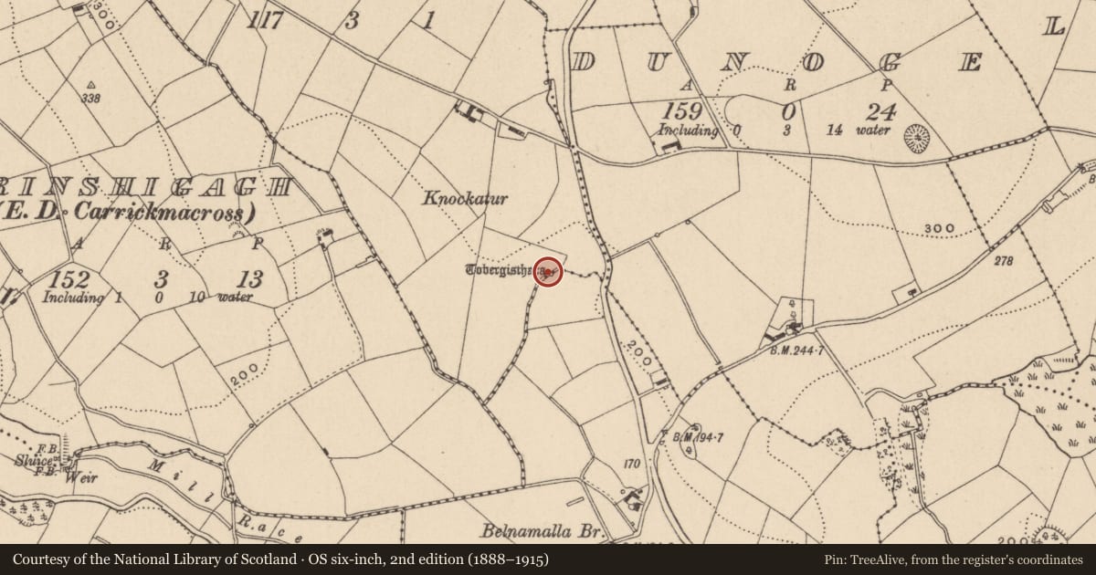 Ordnance Survey six-inch map, 2nd edition (1888–1915) covering the location of Well, Barndonagh, County Monaghan, with a pin at the register's coordinates