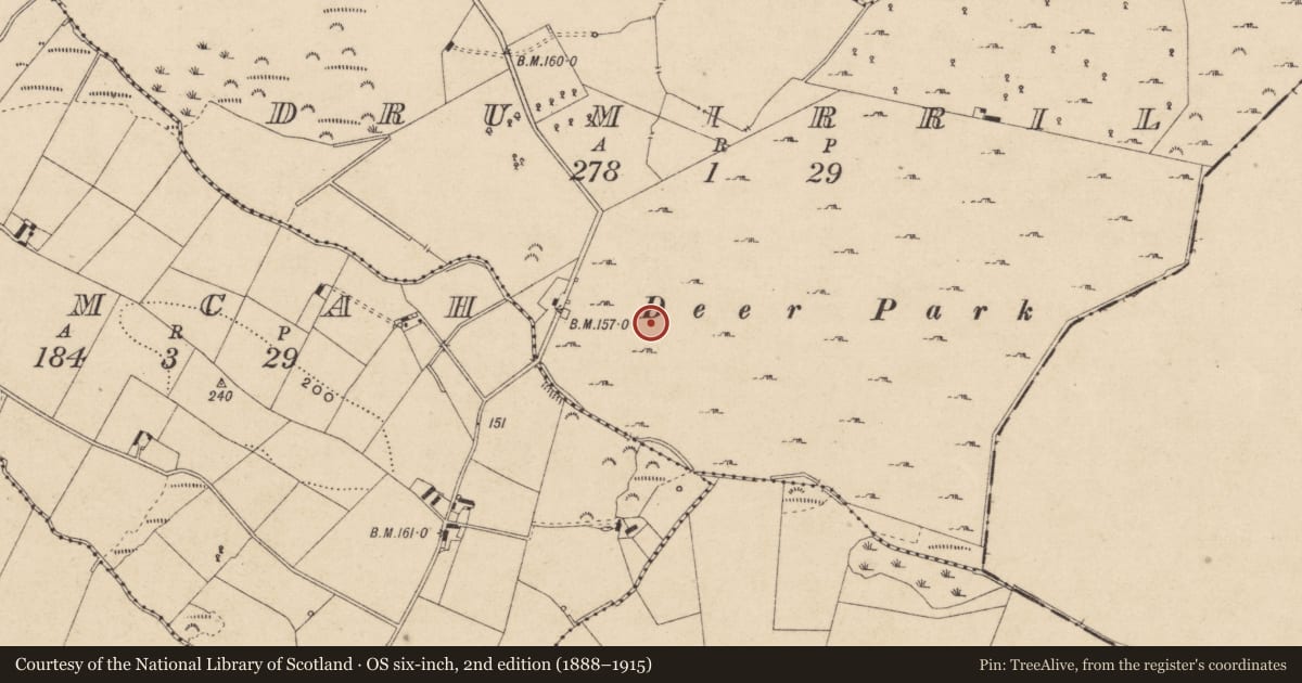 Ordnance Survey six-inch map, 2nd edition (1888–1915) covering the location of Rock art, Drumirril, County Monaghan, with a pin at the register's coordinates