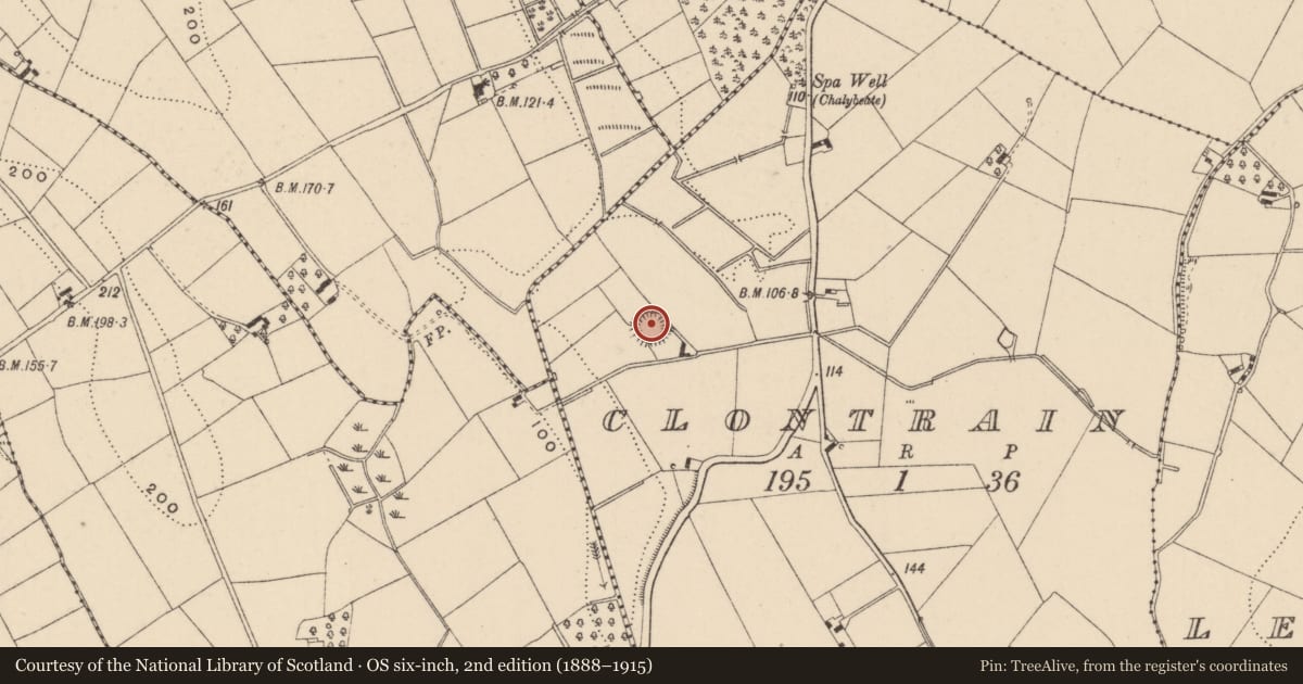Ordnance Survey six-inch map, 2nd edition (1888–1915) covering the location of Ringfort - rath, Clontrain, County Monaghan, with a pin at the register's coordinates