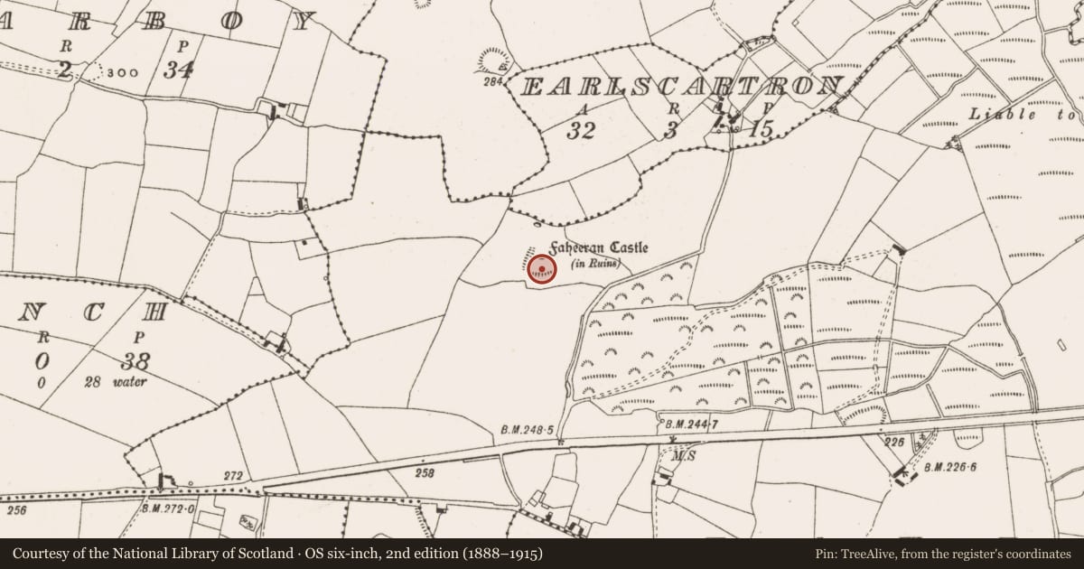 Ordnance Survey six-inch map, 2nd edition (1888–1915) covering the location of Bawn, Faheeran, County Offaly, with a pin at the register's coordinates