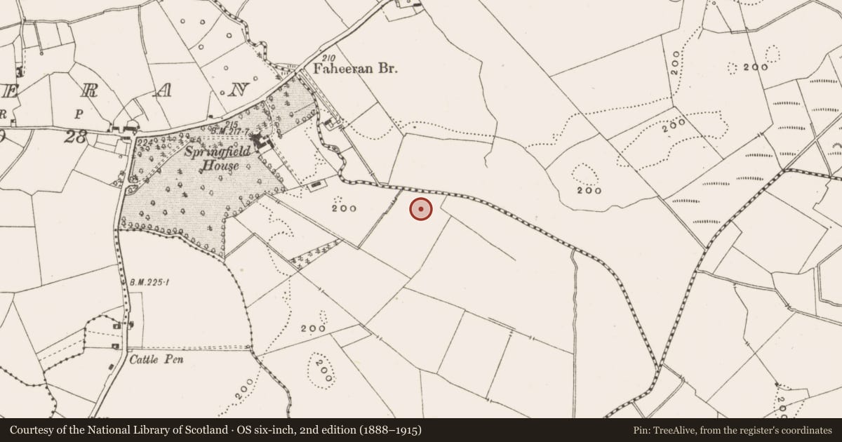 Ordnance Survey six-inch map, 2nd edition (1888–1915) covering the location of Enclosure, Faheeran, County Offaly, with a pin at the register's coordinates
