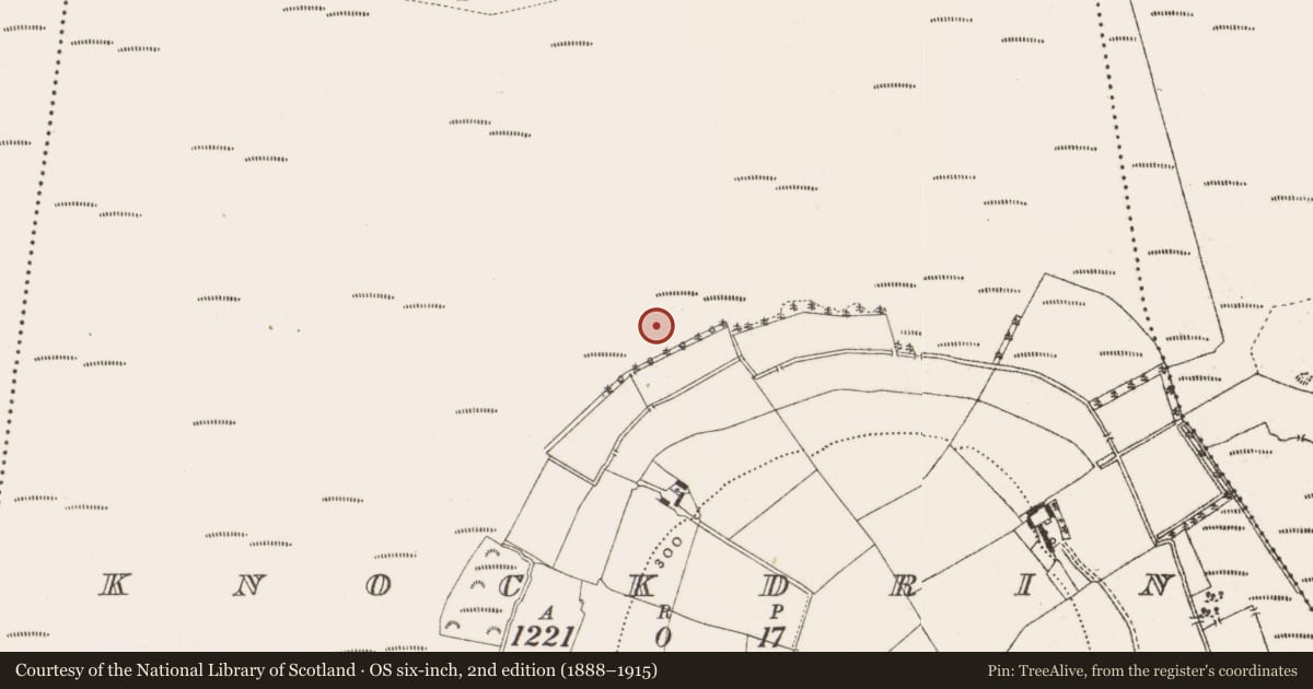 Ordnance Survey six-inch map, 2nd edition (1888–1915) covering the location of Structure - peatland, Knockdrin, County Offaly, with a pin at the register's coordinates