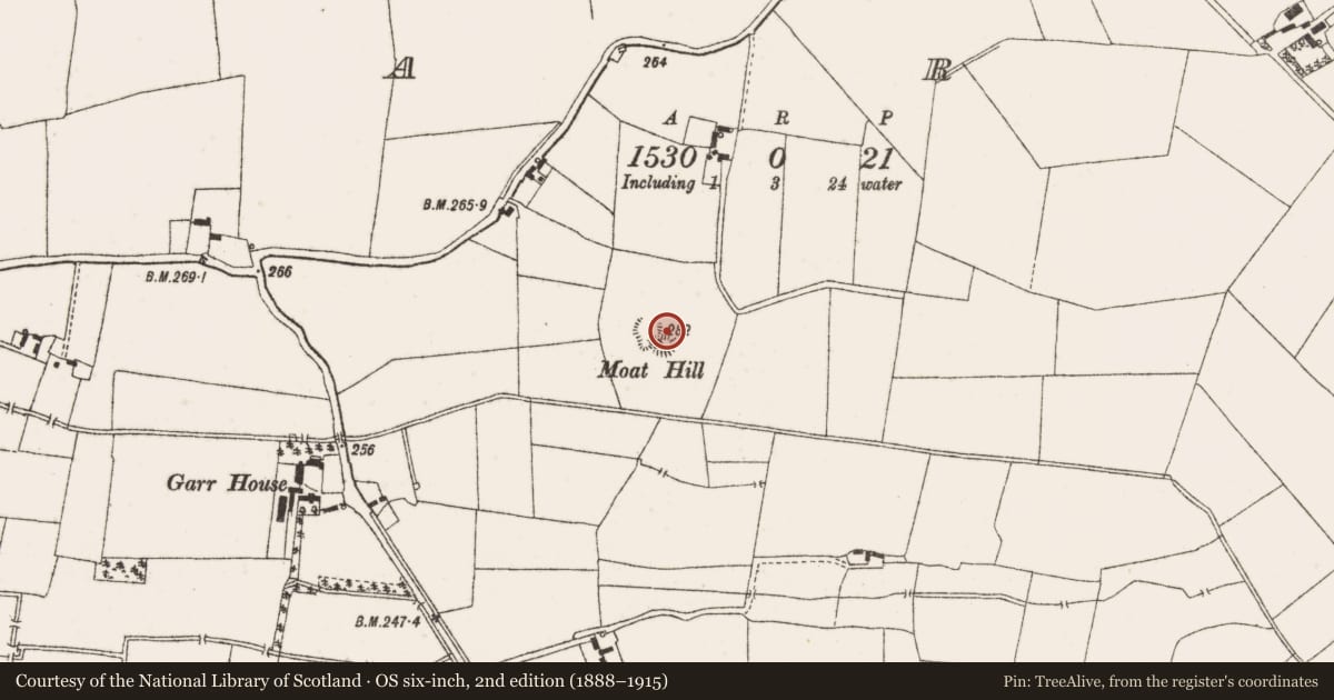 Ordnance Survey six-inch map, 2nd edition (1888–1915) covering the location of Castle - motte, Garr, County Offaly, with a pin at the register's coordinates