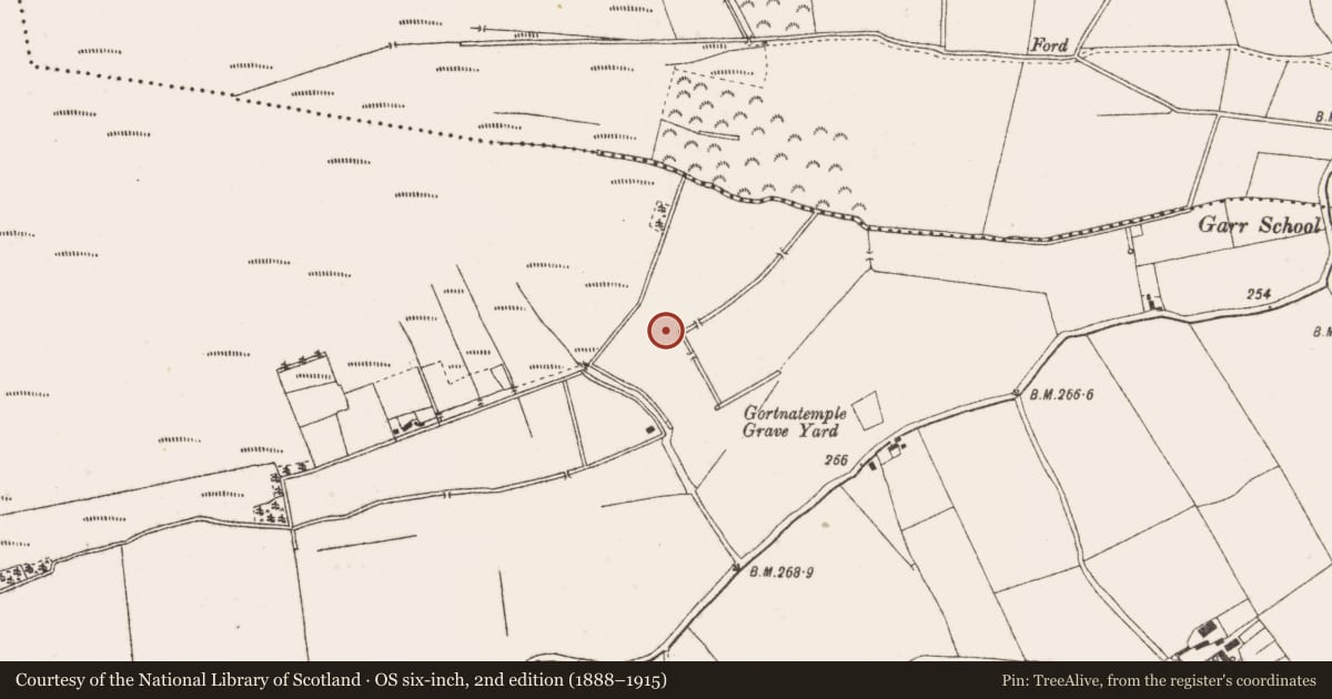 Ordnance Survey six-inch map, 2nd edition (1888–1915) covering the location of Fulacht fia, Garr, County Offaly, with a pin at the register's coordinates