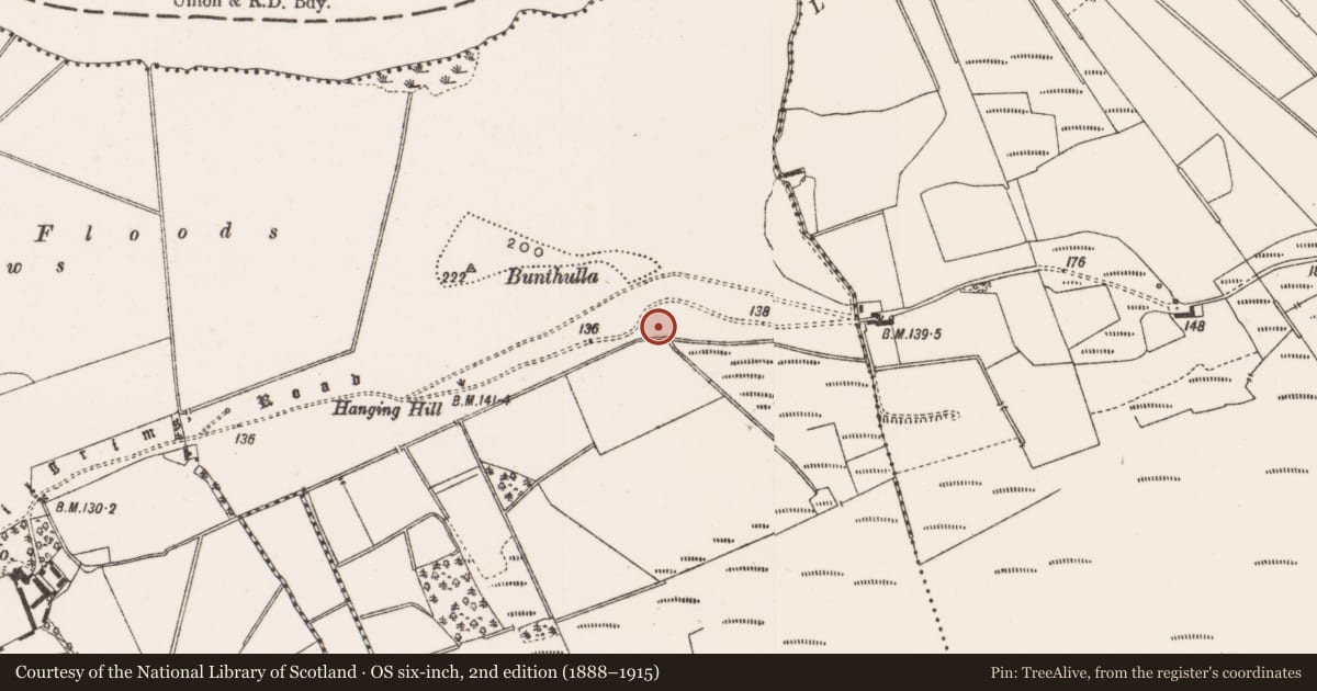 Ordnance Survey six-inch map, 2nd edition (1888–1915) covering the location of Fulacht fia, Clonmacnoise, County Offaly, with a pin at the register's coordinates