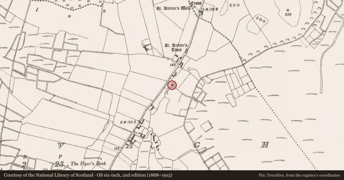 Ordnance Survey six-inch map, 2nd edition (1888–1915) covering the location of Cairn - unclassified, Creevagh, County Offaly, with a pin at the register's coordinates