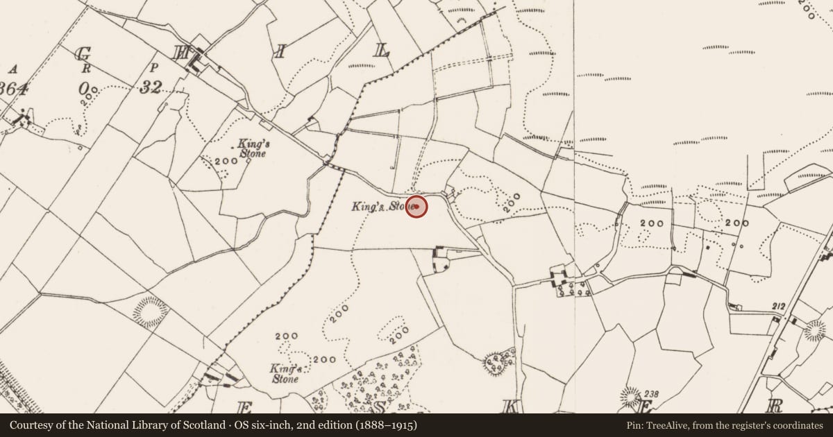 Ordnance Survey six-inch map, 2nd edition (1888–1915) covering the location of Standing stone, Esker, County Offaly, with a pin at the register's coordinates