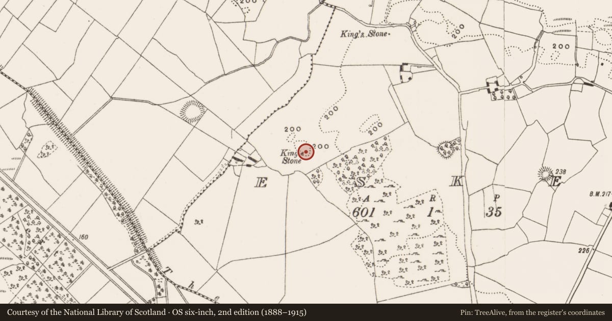Ordnance Survey six-inch map, 2nd edition (1888–1915) covering the location of Standing stone, Esker, County Offaly, with a pin at the register's coordinates