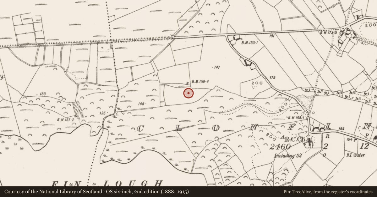 Ordnance Survey six-inch map, 2nd edition (1888–1915) covering the location of Ringfort - unclassified, Clonfinlough, County Offaly, with a pin at the register's coordinates