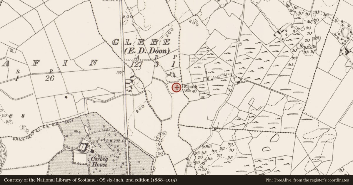 Ordnance Survey six-inch map, 2nd edition (1888–1915) covering the location of Church, Glebe, County Offaly, with a pin at the register's coordinates