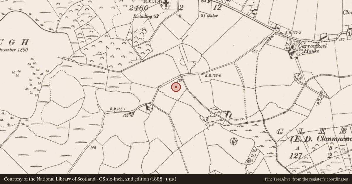 Ordnance Survey six-inch map, 2nd edition (1888–1915) covering the location of Enclosure, Clonfinlough, County Offaly, with a pin at the register's coordinates
