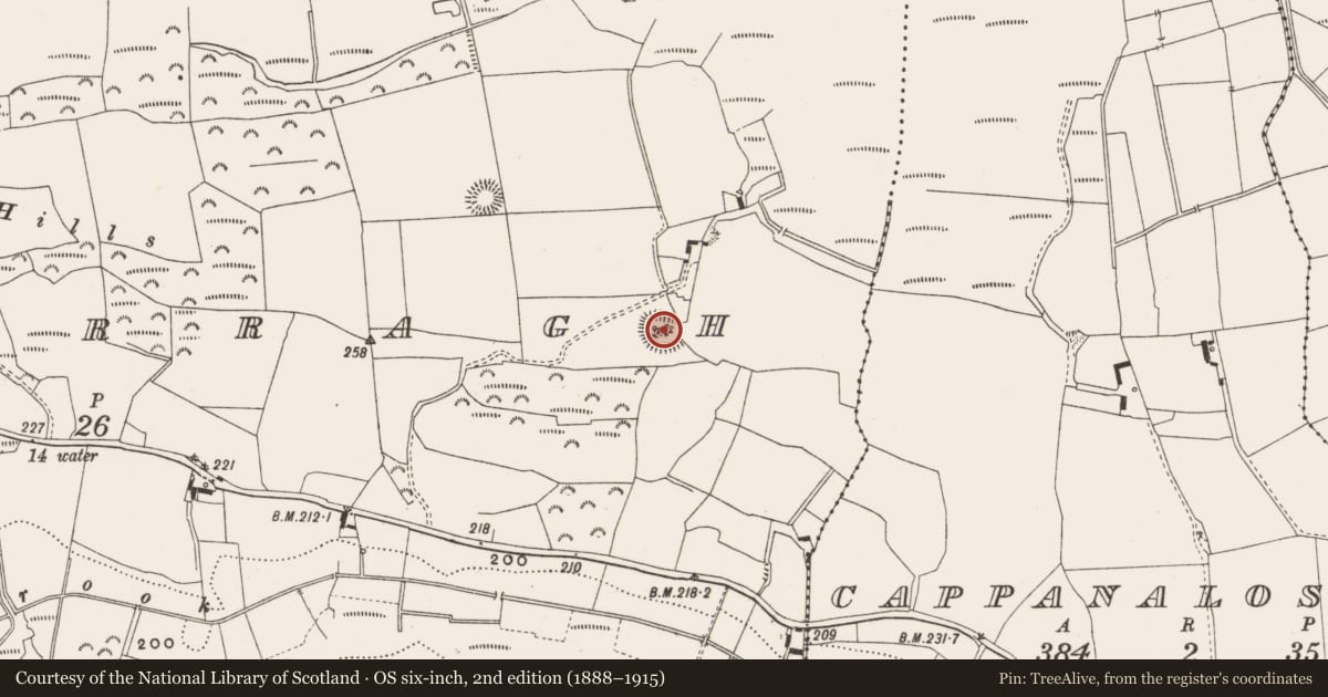 Ordnance Survey six-inch map, 2nd edition (1888–1915) covering the location of Enclosure, Cooldorragh, County Offaly, with a pin at the register's coordinates
