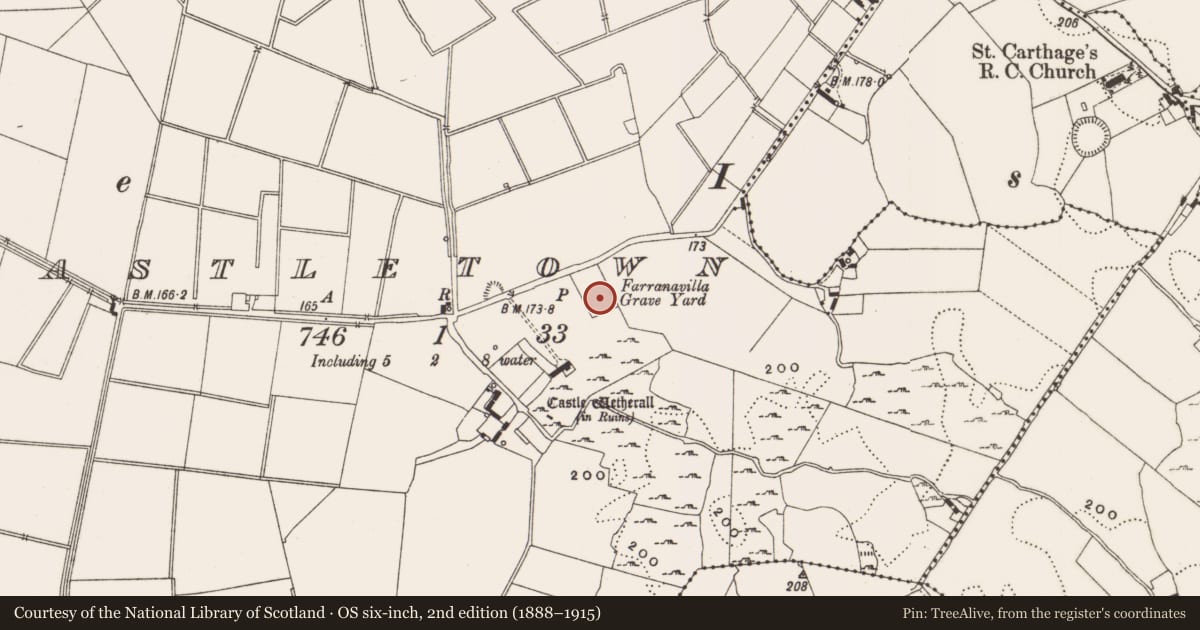 Ordnance Survey six-inch map, 2nd edition (1888–1915) covering the location of Architectural fragment, Castletown, County Offaly, with a pin at the register's coordinates