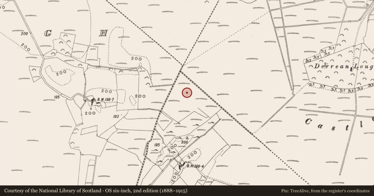 Ordnance Survey six-inch map, 2nd edition (1888–1915) covering the location of Structure - peatland, Lemanaghan, County Offaly, with a pin at the register's coordinates