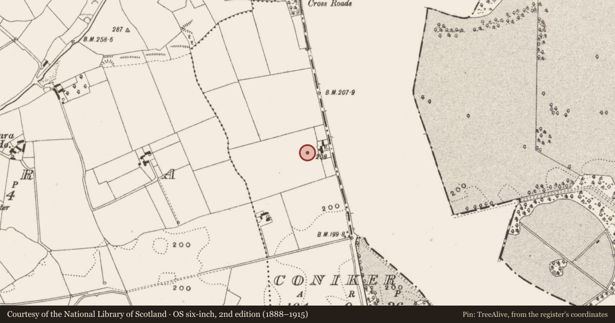 Ordnance Survey six-inch map, 2nd edition (1888–1915) covering the location of Enclosure, Coniker, County Offaly, with a pin at the register's coordinates