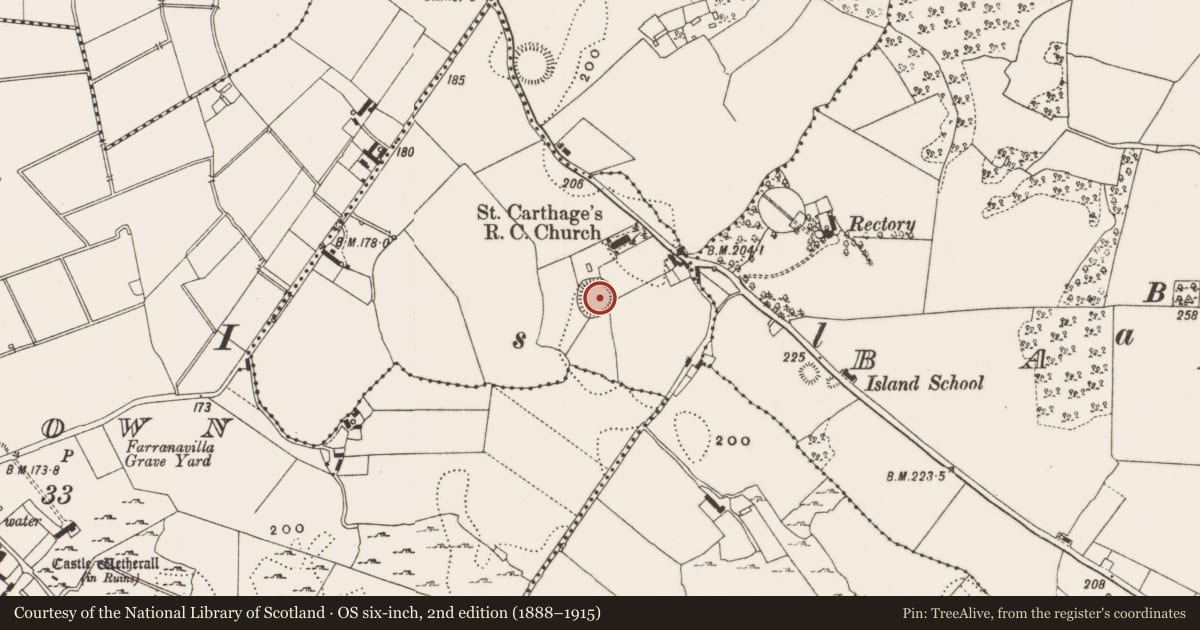 Ordnance Survey six-inch map, 2nd edition (1888–1915) covering the location of Ringfort - rath, Kilpatrick, County Offaly, with a pin at the register's coordinates