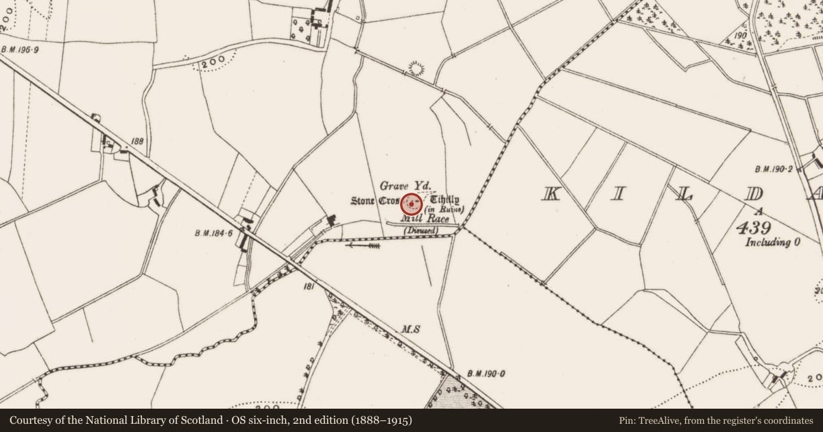 Ordnance Survey six-inch map, 2nd edition (1888–1915) covering the location of Graveyard, Loughaun, County Offaly, with a pin at the register's coordinates