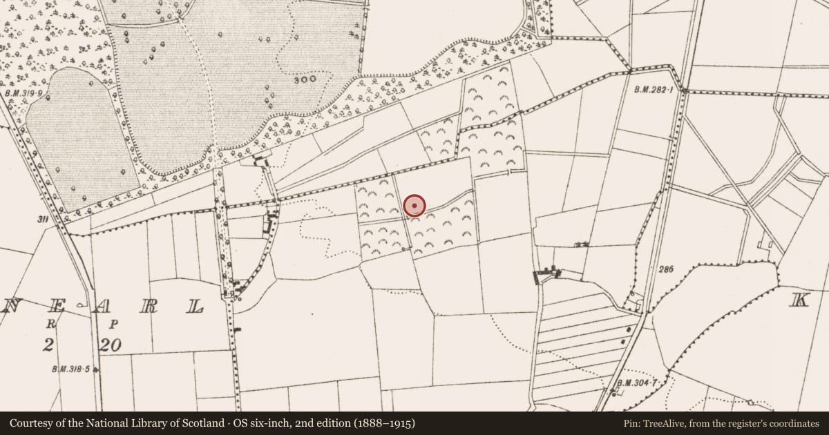 Ordnance Survey six-inch map, 2nd edition (1888–1915) covering the location of Enclosure, Killaderry, County Offaly, with a pin at the register's coordinates