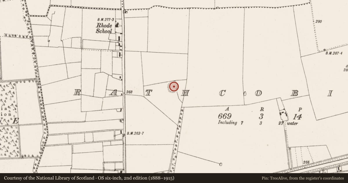 Ordnance Survey six-inch map, 2nd edition (1888–1915) covering the location of Ringfort - rath, Rathcobican, County Offaly, with a pin at the register's coordinates