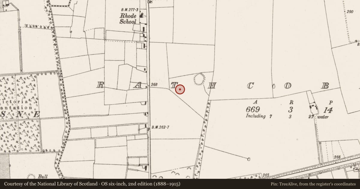 Ordnance Survey six-inch map, 2nd edition (1888–1915) covering the location of Fulacht fia, Rathcobican, County Offaly, with a pin at the register's coordinates