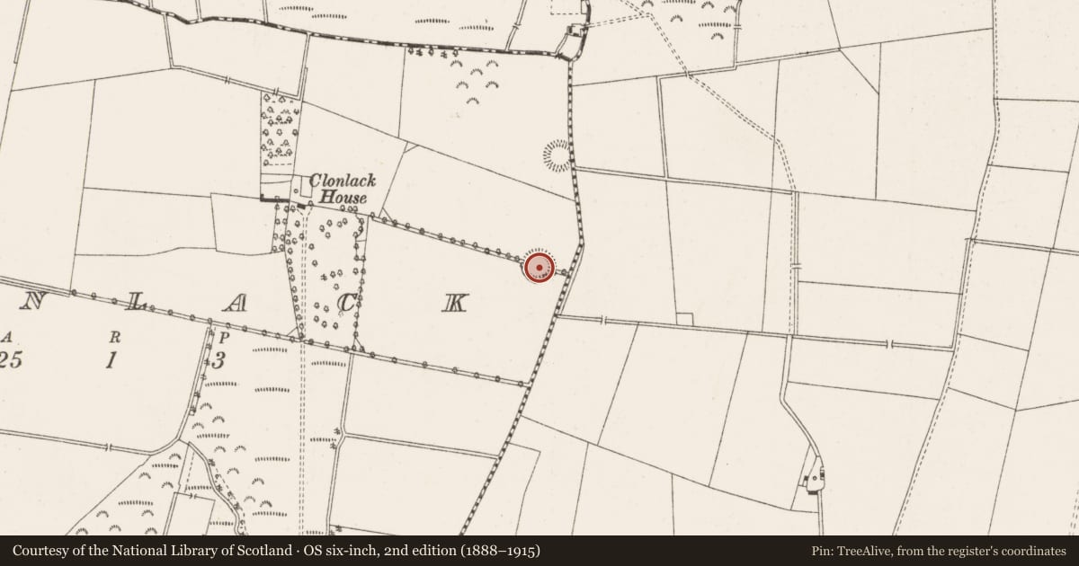 Ordnance Survey six-inch map, 2nd edition (1888–1915) covering the location of Enclosure, Clonlack, County Offaly, with a pin at the register's coordinates