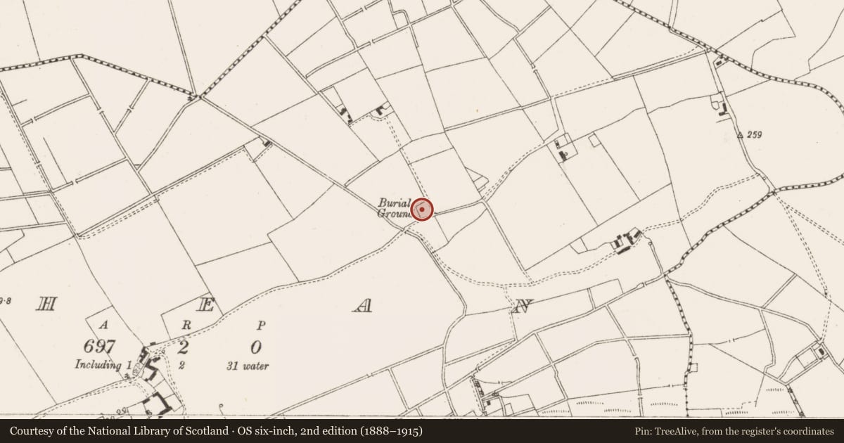 Ordnance Survey six-inch map, 2nd edition (1888–1915) covering the location of Graveyard, Shean, County Offaly, with a pin at the register's coordinates
