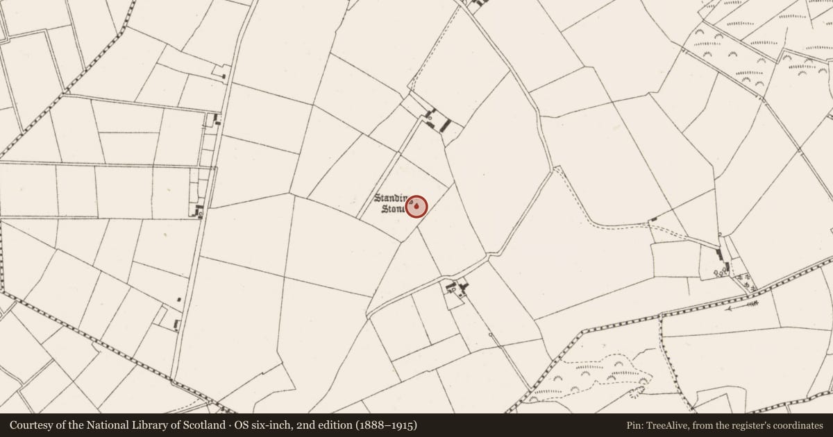 Ordnance Survey six-inch map, 2nd edition (1888–1915) covering the location of Standing stone, Cloncanon, County Offaly, with a pin at the register's coordinates