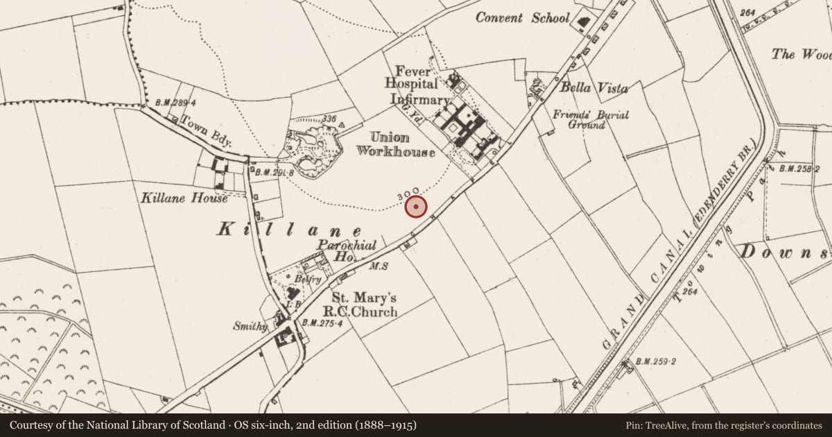 Ordnance Survey six-inch map, 2nd edition (1888–1915) covering the location of Font (present location), Edenderry, County Offaly, with a pin at the register's coordinates