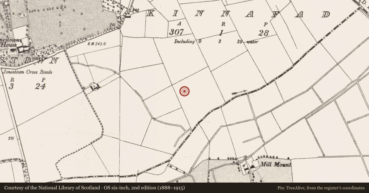 Ordnance Survey six-inch map, 2nd edition (1888–1915) covering the location of Earthwork, Kinnafad, County Offaly, with a pin at the register's coordinates