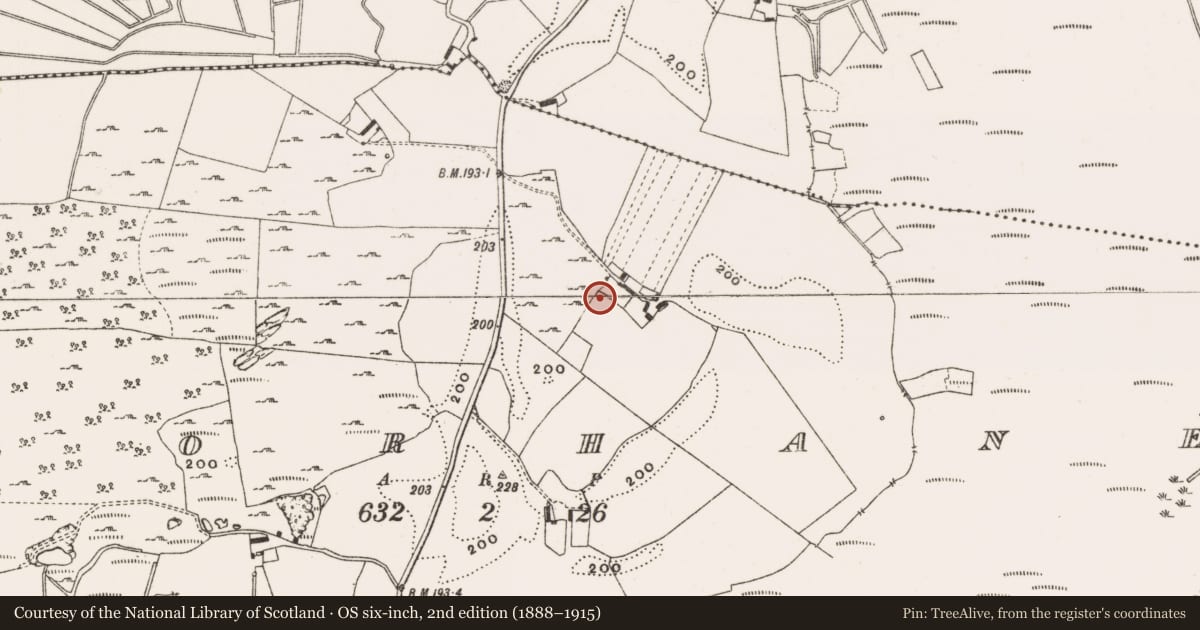 Ordnance Survey six-inch map, 2nd edition (1888–1915) covering the location of Hut site, Clorhane, County Offaly, with a pin at the register's coordinates