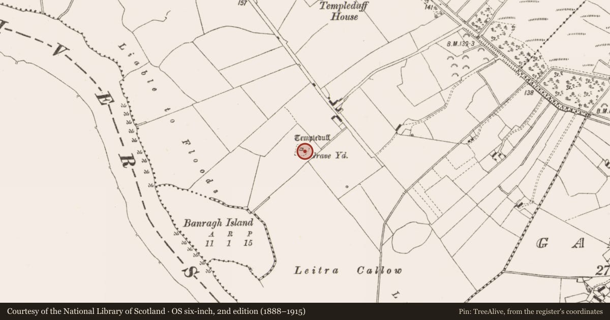 Ordnance Survey six-inch map, 2nd edition (1888–1915) covering the location of Church, Cloniffeen, County Offaly, with a pin at the register's coordinates