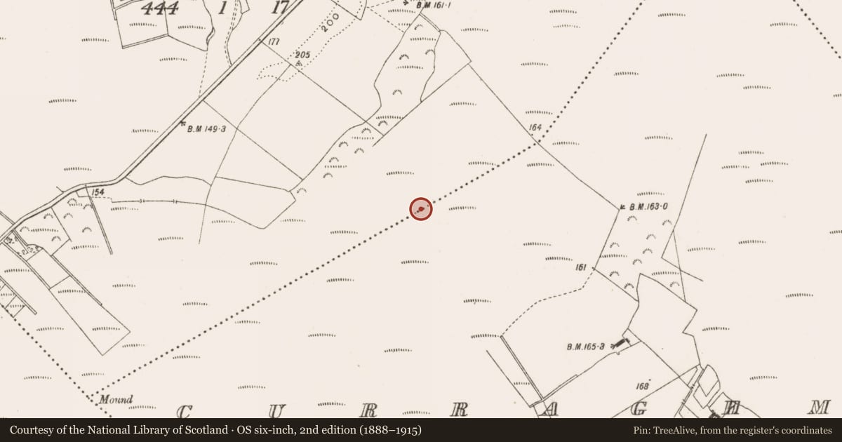 Ordnance Survey six-inch map, 2nd edition (1888–1915) covering the location of Post row - peatland, Cloniff, Curraghmore, County Offaly, with a pin at the register's coordinates