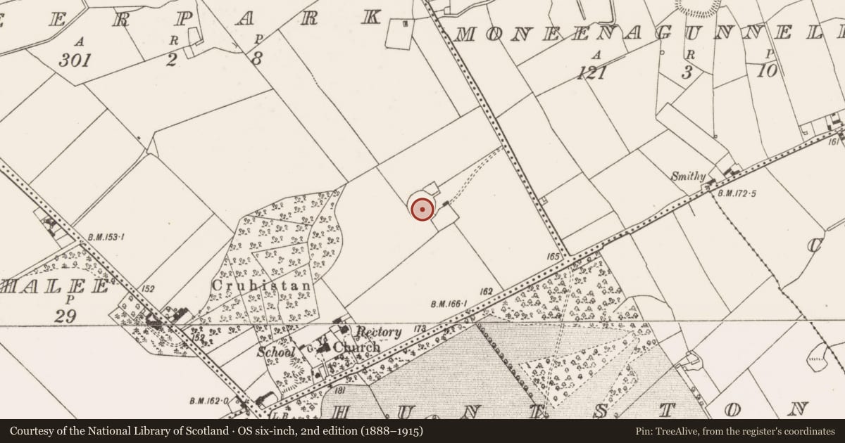 Ordnance Survey six-inch map, 2nd edition (1888–1915) covering the location of Enclosure, Deerpark, County Offaly, with a pin at the register's coordinates