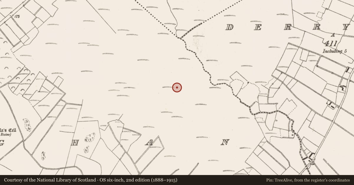 Ordnance Survey six-inch map, 2nd edition (1888–1915) covering the location of Structure - peatland, Lemanaghan, County Offaly, with a pin at the register's coordinates